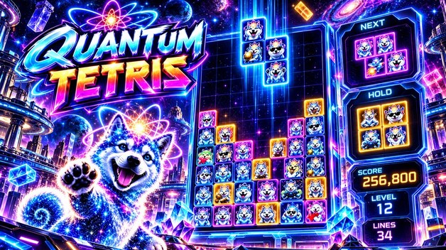 QI Sticker Tetris — Quantum Inu falling-block sticker puzzle