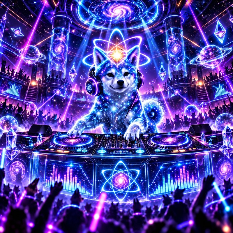 Quantum Wave artwork — Quantum Inu DJing a cosmic rave